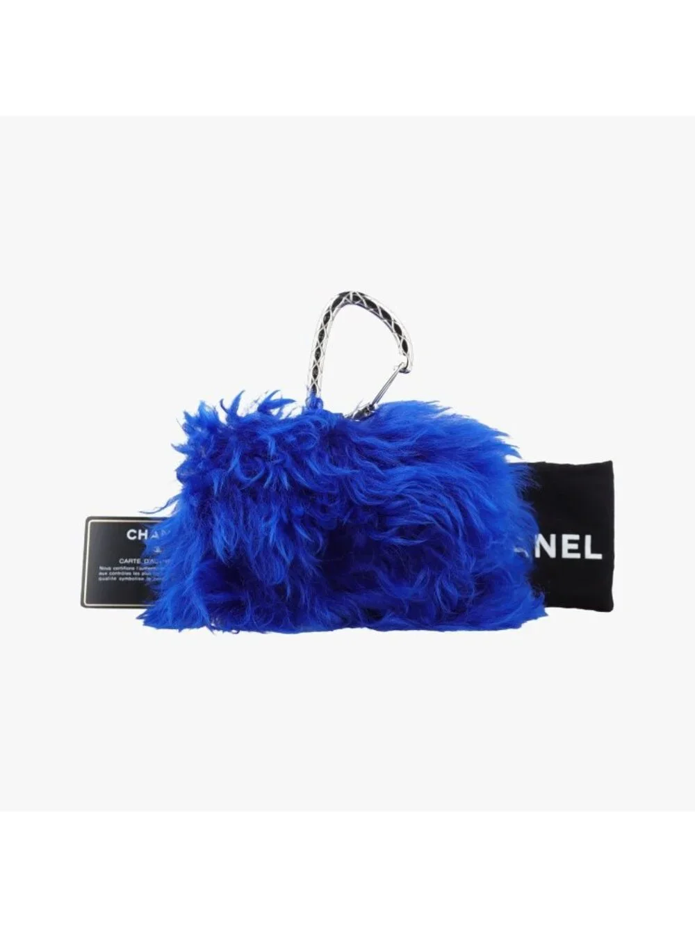 Chanel Shearling CC Hook Card Holder Blue Wool